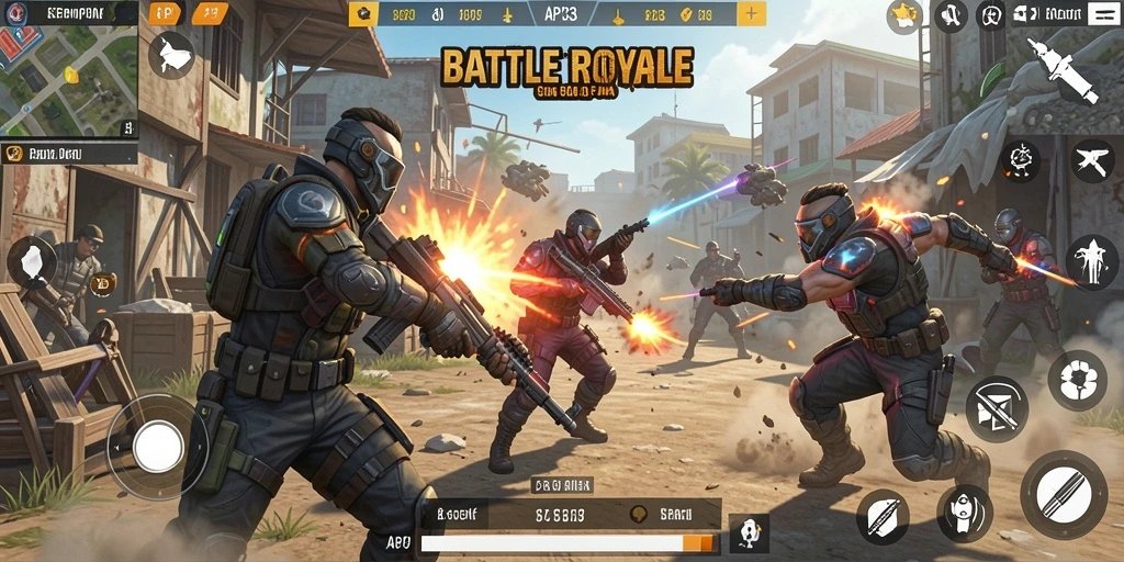 Screenshot gameplay API33 menampilkan aksi seru dalam pertempuran Battle Royale.