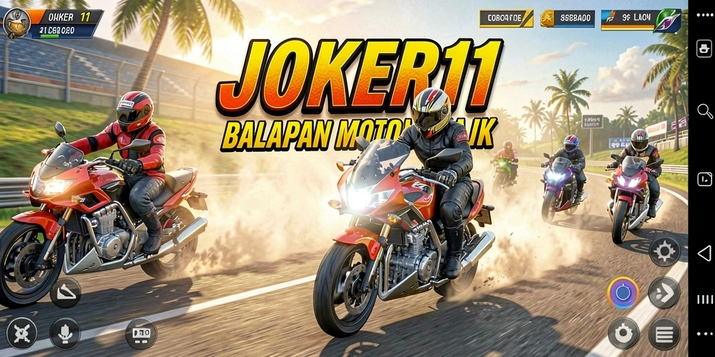 Screenshot gameplay JOKER11 yang menunjukkan aksi balapan motor yang seru.