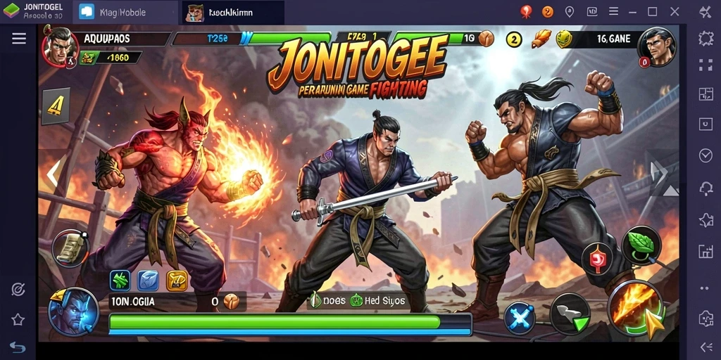 Tampilan gameplay JONITOGEL dalam pertarungan yang seru dan mendebarkan.