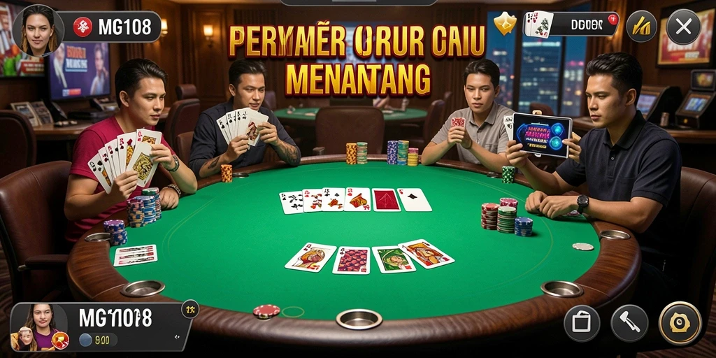 Tampilan utama MG108 menampilkan gameplay poker yang mendebarkan.