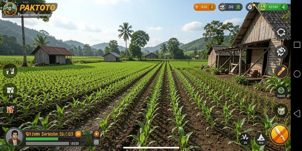 Tangkapan layar gameplay PAKTOTO menunjukkan keseruan bertani.