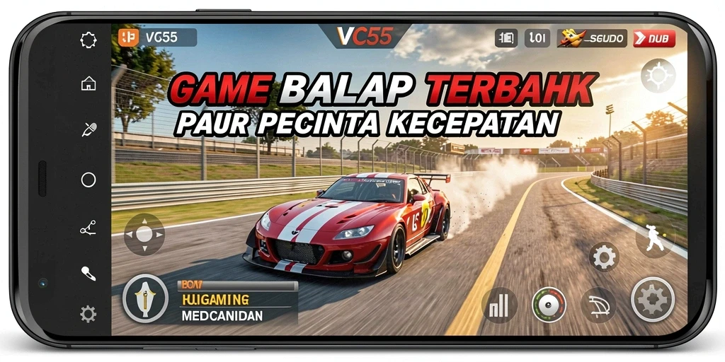 Tangkapan layar VC55 menampilkan aksi balap yang mendebarkan di lintasan.