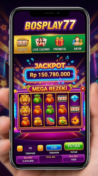 Tampilan antarmuka pengguna bosplay77 yang menarik dan sederhana.